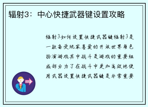 辐射3：中心快捷武器键设置攻略